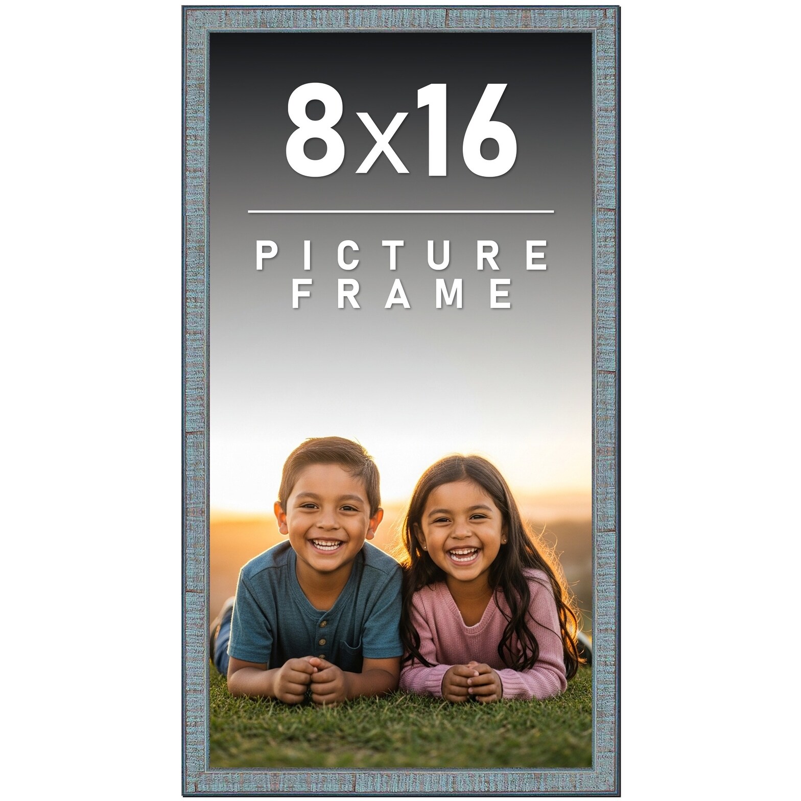 8x16 Frame Rustic Sky Blue Solid Wood Picture Frame | 0.75 Inch